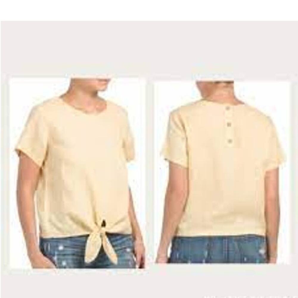 Rachel Zoe Linen Tie Bottom Short Sleeve top yellow size small